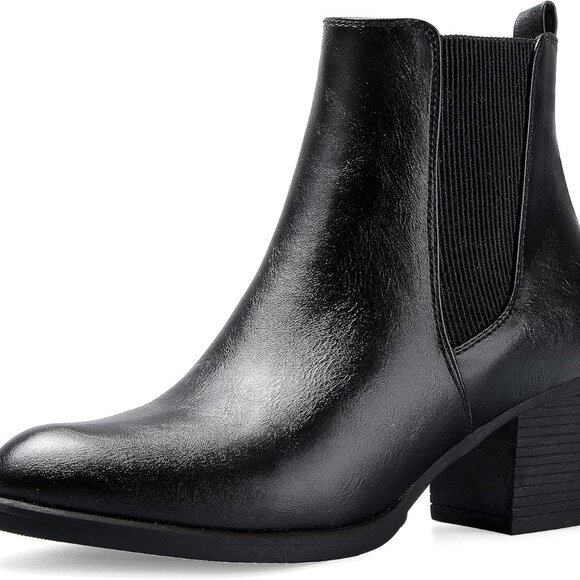 Women's Chelsea Boots Chunky Block Heel Ankle Slip-On Shoes Rubber Sole - Picture 1 of 8